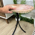Natural Brazilian Pink Amethyst Side Table on a black metal base, 22" tall #1382-0009 - Brazil GemsBrazil GemsNatural Brazilian Pink Amethyst Side Table on a black metal base, 22" tall #1382-0009Tables: Side1382-0009