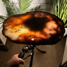 Natural Brazilian Pink Amethyst Side Table on a black metal base, 22" tall #1382-0009 - Brazil GemsBrazil GemsNatural Brazilian Pink Amethyst Side Table on a black metal base, 22" tall #1382-0009Tables: Side1382-0009