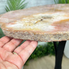 Natural Brazilian Pink Amethyst Side Table on a black metal base, 22" tall #1382-0009 - Brazil GemsBrazil GemsNatural Brazilian Pink Amethyst Side Table on a black metal base, 22" tall #1382-0009Tables: Side1382-0009