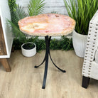 Natural Brazilian Pink Amethyst Side Table on a black metal base, 22" tall #1382-0009 - Brazil GemsBrazil GemsNatural Brazilian Pink Amethyst Side Table on a black metal base, 22" tall #1382-0009Tables: Side1382-0009