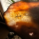 Natural Brazilian Pink Amethyst Side Table on a black metal base, 22" tall #1382-0009 - Brazil GemsBrazil GemsNatural Brazilian Pink Amethyst Side Table on a black metal base, 22" tall #1382-0009Tables: Side1382-0009