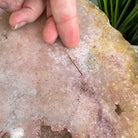 Natural Brazilian Pink Amethyst Side Table on a black metal base, 22" tall #1382-0009 - Brazil GemsBrazil GemsNatural Brazilian Pink Amethyst Side Table on a black metal base, 22" tall #1382-0009Tables: Side1382-0009