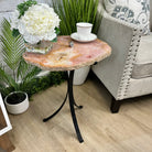 Natural Brazilian Pink Amethyst Side Table on a black metal base, 22" tall #1382-0009 - Brazil GemsBrazil GemsNatural Brazilian Pink Amethyst Side Table on a black metal base, 22" tall #1382-0009Tables: Side1382-0009