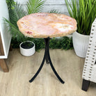 Natural Brazilian Pink Amethyst Side Table on a black metal base, 22" tall #1382-0010 - Brazil GemsBrazil GemsNatural Brazilian Pink Amethyst Side Table on a black metal base, 22" tall #1382-0010Tables: Side1382-0010