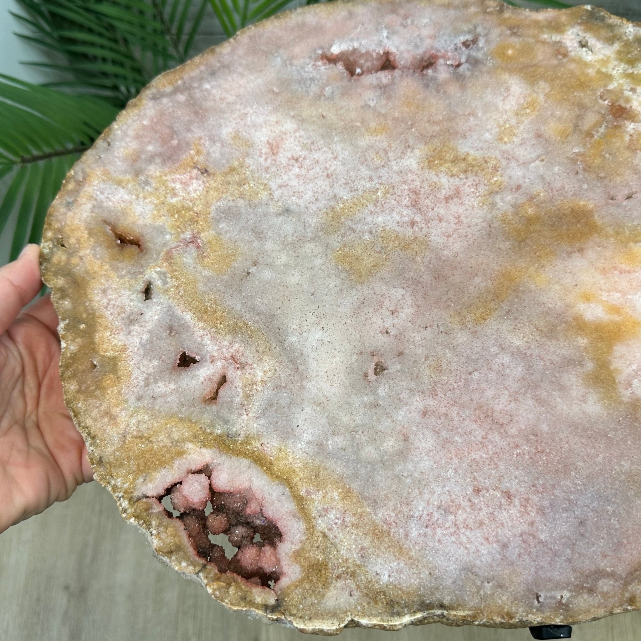 Natural Brazilian Pink Amethyst Side Table on a black metal base, 22" tall #1382-0010 - Brazil GemsBrazil GemsNatural Brazilian Pink Amethyst Side Table on a black metal base, 22" tall #1382-0010Tables: Side1382-0010