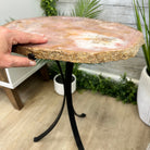 Natural Brazilian Pink Amethyst Side Table on a black metal base, 22" tall #1382-0010 - Brazil GemsBrazil GemsNatural Brazilian Pink Amethyst Side Table on a black metal base, 22" tall #1382-0010Tables: Side1382-0010