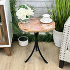 Natural Brazilian Pink Amethyst Side Table on a black metal base, 22" tall #1382-0010 - Brazil GemsBrazil GemsNatural Brazilian Pink Amethyst Side Table on a black metal base, 22" tall #1382-0010Tables: Side1382-0010