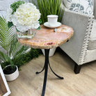 Natural Brazilian Pink Amethyst Side Table on a black metal base, 22" tall #1382-0010 - Brazil GemsBrazil GemsNatural Brazilian Pink Amethyst Side Table on a black metal base, 22" tall #1382-0010Tables: Side1382-0010