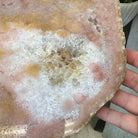 Natural Brazilian Pink Amethyst Side Table on a black metal base, 22" tall #1382-0010 - Brazil GemsBrazil GemsNatural Brazilian Pink Amethyst Side Table on a black metal base, 22" tall #1382-0010Tables: Side1382-0010