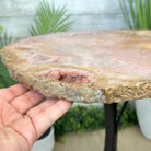 Natural Brazilian Pink Amethyst Side Table on a black metal base, 22" tall #1382-0010 - Brazil GemsBrazil GemsNatural Brazilian Pink Amethyst Side Table on a black metal base, 22" tall #1382-0010Tables: Side1382-0010