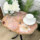 Natural Brazilian Pink Amethyst Side Table on a black metal base, 22" tall #1382-0010 - Brazil GemsBrazil GemsNatural Brazilian Pink Amethyst Side Table on a black metal base, 22" tall #1382-0010Tables: Side1382-0010