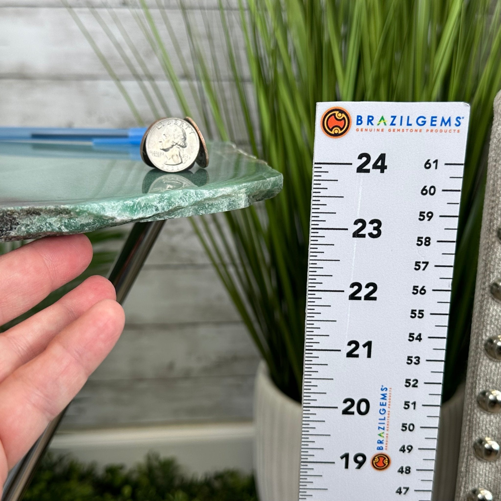 Natural Green Quartz Side Table on a Chrome Metal Base, 23.6" Tall #1341GQ-002 - Brazil GemsBrazil GemsNatural Green Quartz Side Table on a Chrome Metal Base, 23.6" Tall #1341GQ-002Tables: Side1341GQ-002