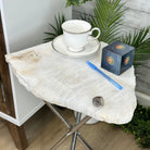 Natural Milky Quartz Side Table on Chrome Metal Base, 23.8" Tall #1341MQ-003 - Brazil GemsBrazil GemsNatural Milky Quartz Side Table on Chrome Metal Base, 23.8" Tall #1341MQ-003Tables: Side1341MQ-003