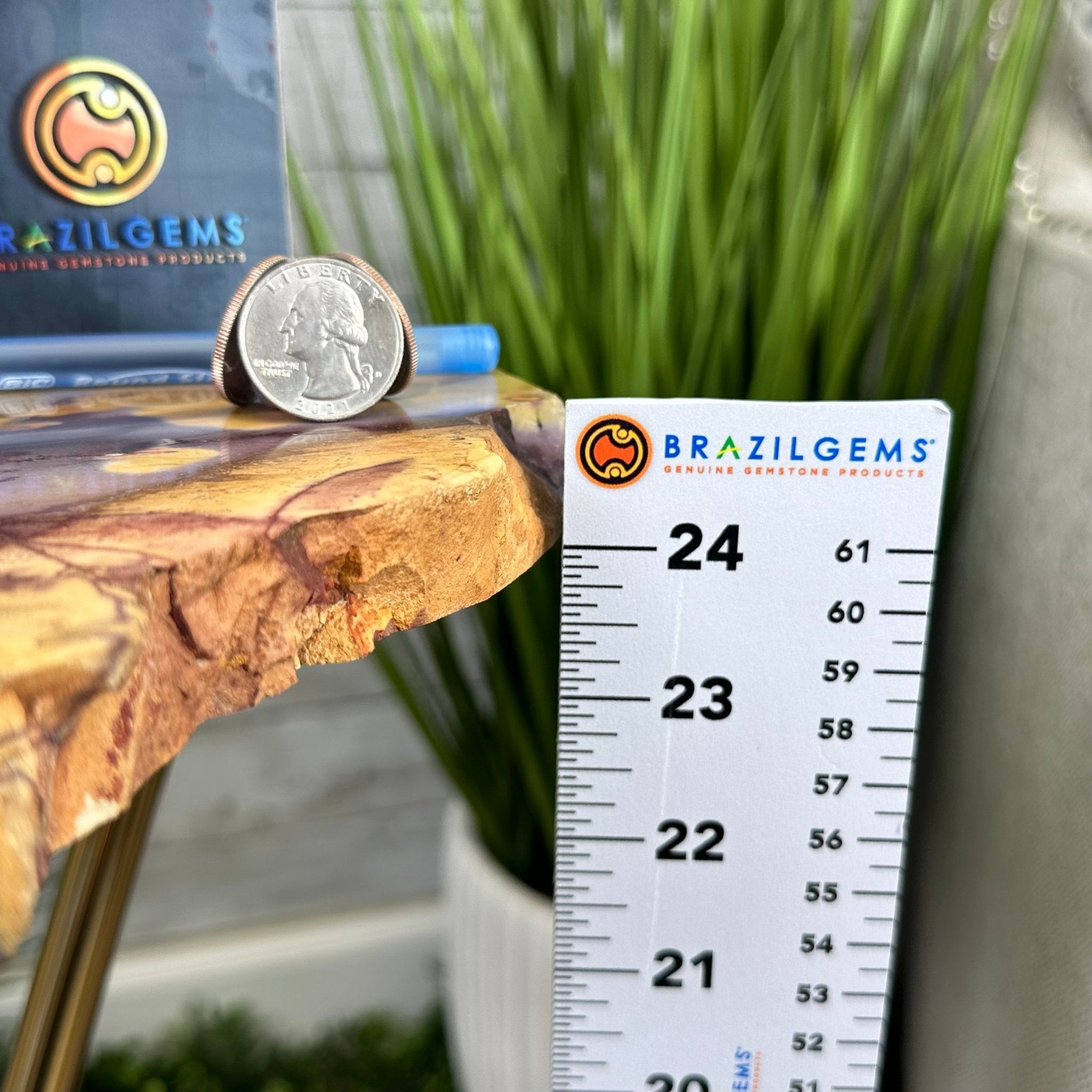 Natural Mookaite Jasper Side Table on Gold Metal Base, 24.8" Tall #1340MJ-002 - Brazil GemsBrazil GemsNatural Mookaite Jasper Side Table on Gold Metal Base, 24.8" Tall #1340MJ-002Tables: Side1340MJ-002