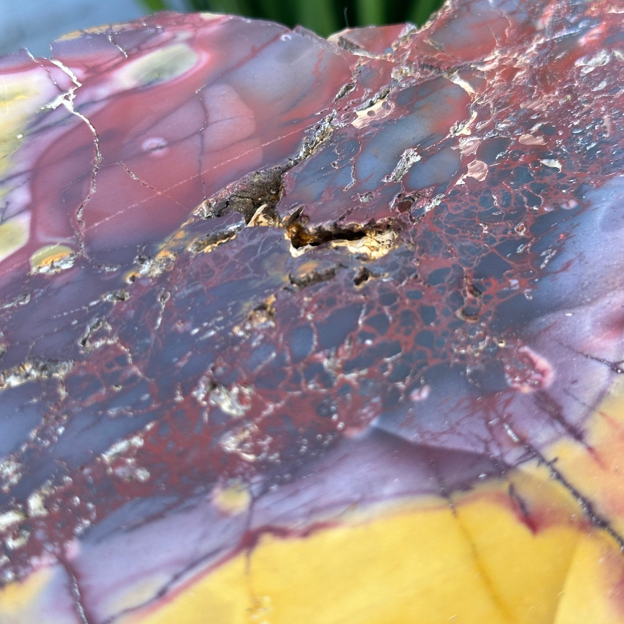 Natural Mookaite Jasper Side Table on Gold Metal Base, 24.8" Tall #1340MJ-002 - Brazil GemsBrazil GemsNatural Mookaite Jasper Side Table on Gold Metal Base, 24.8" Tall #1340MJ-002Tables: Side1340MJ-002