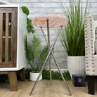 Natural Rose Quartz Side Table on Chrome Metal Base, 24.5" Tall #1341RQ-001 - Brazil GemsBrazil GemsNatural Rose Quartz Side Table on Chrome Metal Base, 24.5" Tall #1341RQ-001Tables: Side1341RQ-001