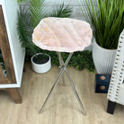 Natural Rose Quartz Side Table on Chrome Metal Base, 24.5" Tall #1341RQ-001 - Brazil GemsBrazil GemsNatural Rose Quartz Side Table on Chrome Metal Base, 24.5" Tall #1341RQ-001Tables: Side1341RQ-001