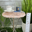 Natural Rose Quartz Side Table on Chrome Metal Base, 24.5" Tall #1341RQ-001 - Brazil GemsBrazil GemsNatural Rose Quartz Side Table on Chrome Metal Base, 24.5" Tall #1341RQ-001Tables: Side1341RQ-001