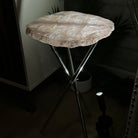 Natural Rose Quartz Side Table on Chrome Metal Base, 24.5" Tall #1341RQ-001 - Brazil GemsBrazil GemsNatural Rose Quartz Side Table on Chrome Metal Base, 24.5" Tall #1341RQ-001Tables: Side1341RQ-001