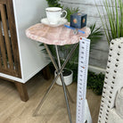 Natural Rose Quartz Side Table on Chrome Metal Base, 24.5" Tall #1341RQ-001 - Brazil GemsBrazil GemsNatural Rose Quartz Side Table on Chrome Metal Base, 24.5" Tall #1341RQ-001Tables: Side1341RQ-001