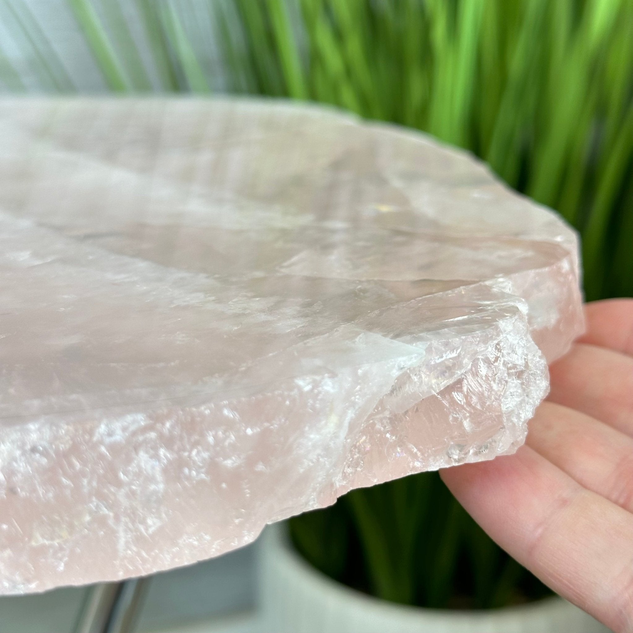 Natural Rose Quartz Side Table on Chrome Metal Base, 24.5" Tall #1341RQ-001 - Brazil GemsBrazil GemsNatural Rose Quartz Side Table on Chrome Metal Base, 24.5" Tall #1341RQ-001Tables: Side1341RQ-001