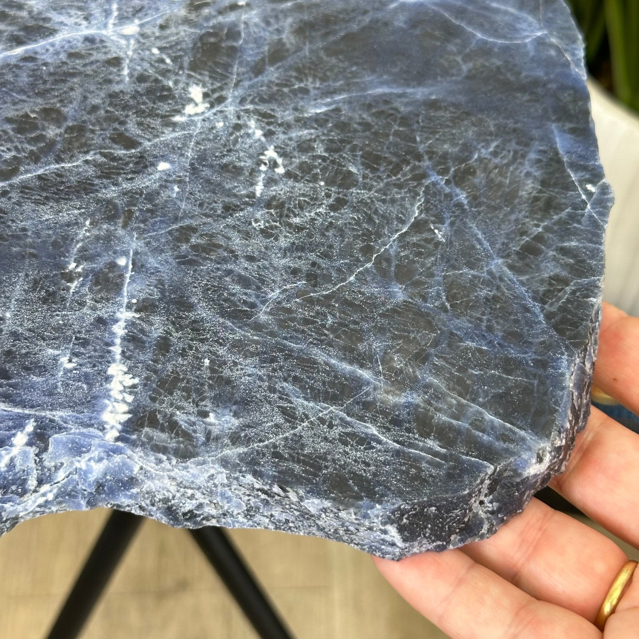 Natural Sodalite Side Table on Black Metal Base, 24.7" Tall #1342SO-002 - Brazil GemsBrazil GemsNatural Sodalite Side Table on Black Metal Base, 24.7" Tall #1342SO-002Tables: Side1342SO-002