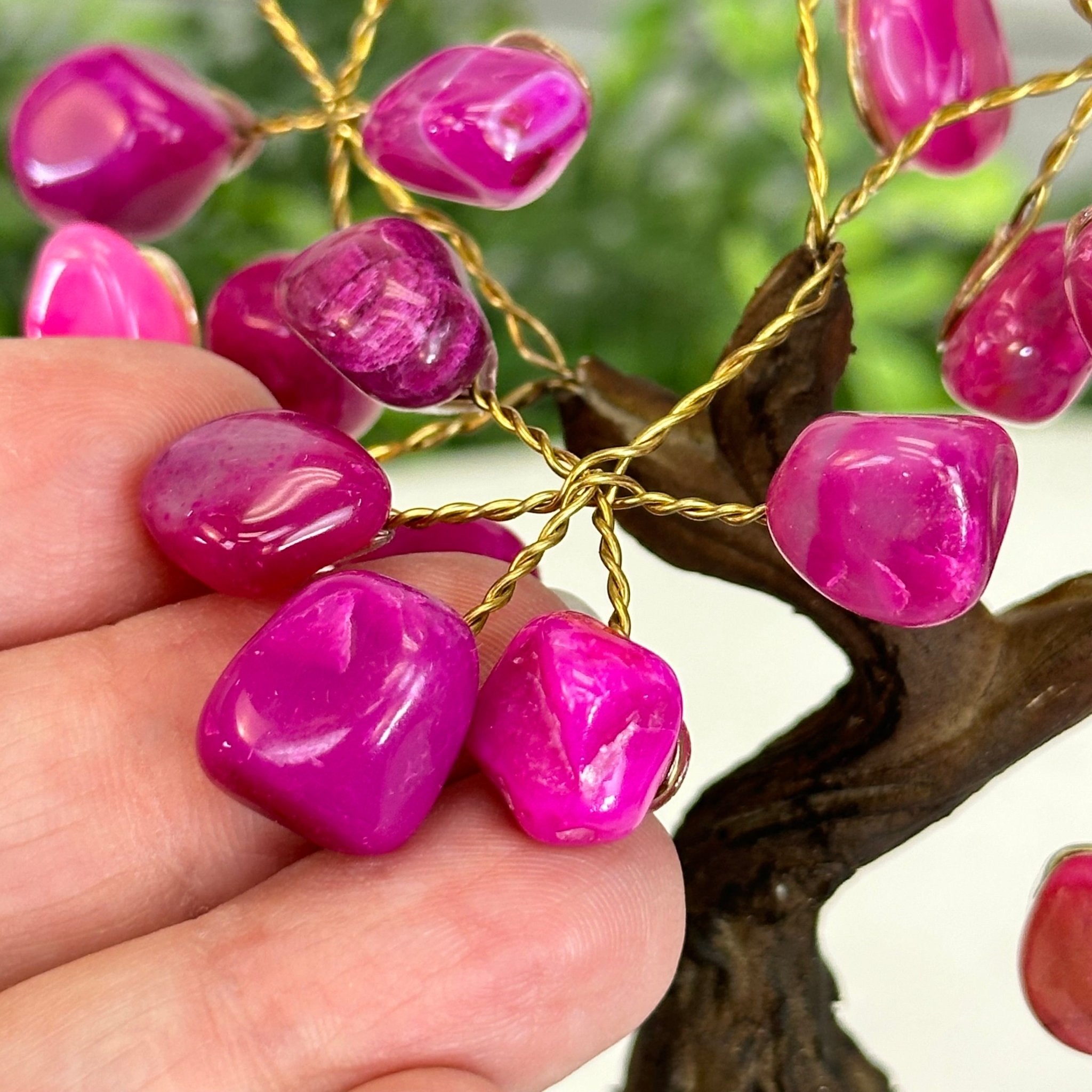 Pink Agate 5" Tall Handmade Gemstone Tree on a Crystal base, 35 Gems #5401PNKA - Brazil GemsBrazil GemsPink Agate 5" Tall Handmade Gemstone Tree on a Crystal base, 35 Gems #5401PNKAGemstone Trees5401PNKA
