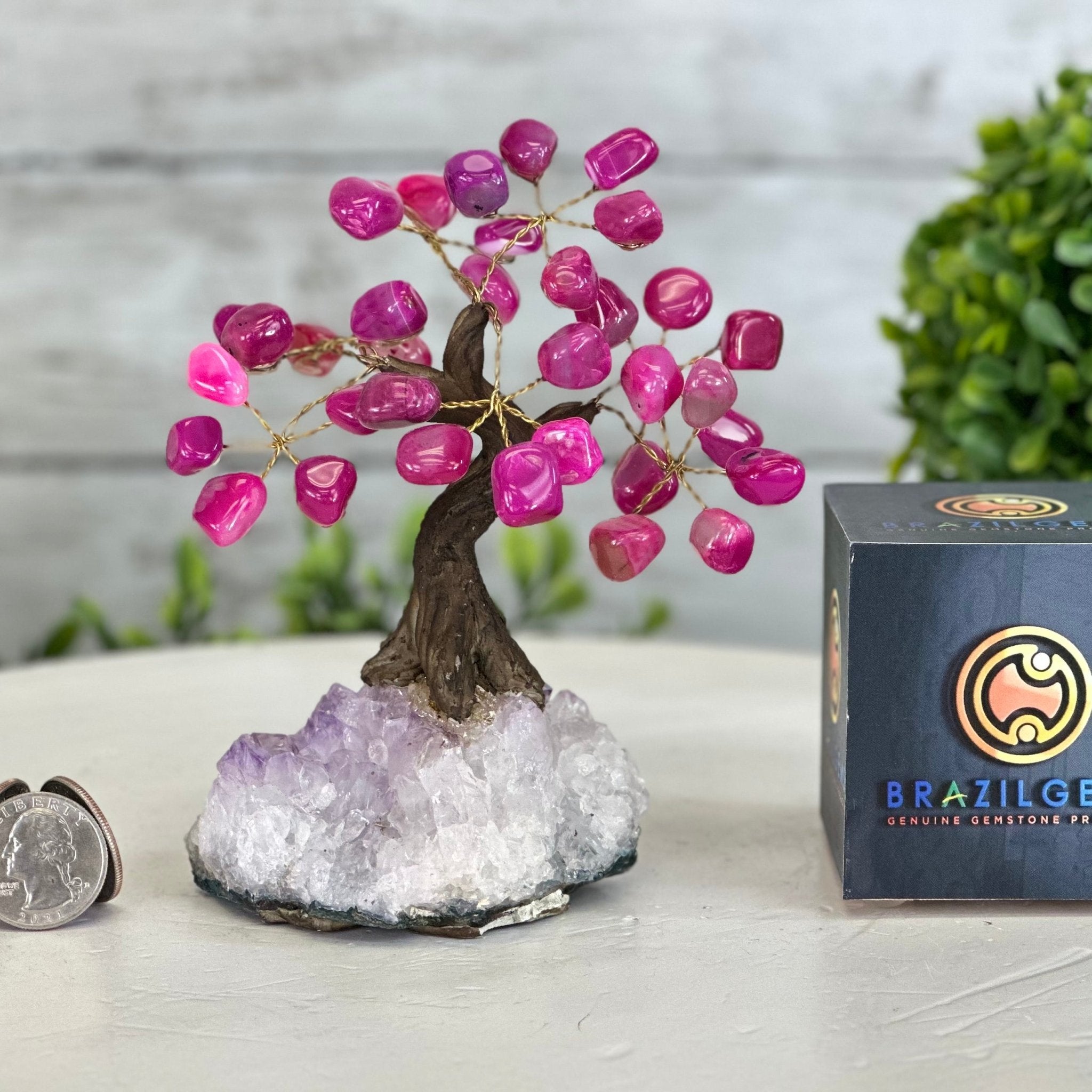 Pink Agate 5" Tall Handmade Gemstone Tree on a Crystal base, 35 Gems #5401PNKA - Brazil GemsBrazil GemsPink Agate 5" Tall Handmade Gemstone Tree on a Crystal base, 35 Gems #5401PNKAGemstone Trees5401PNKA