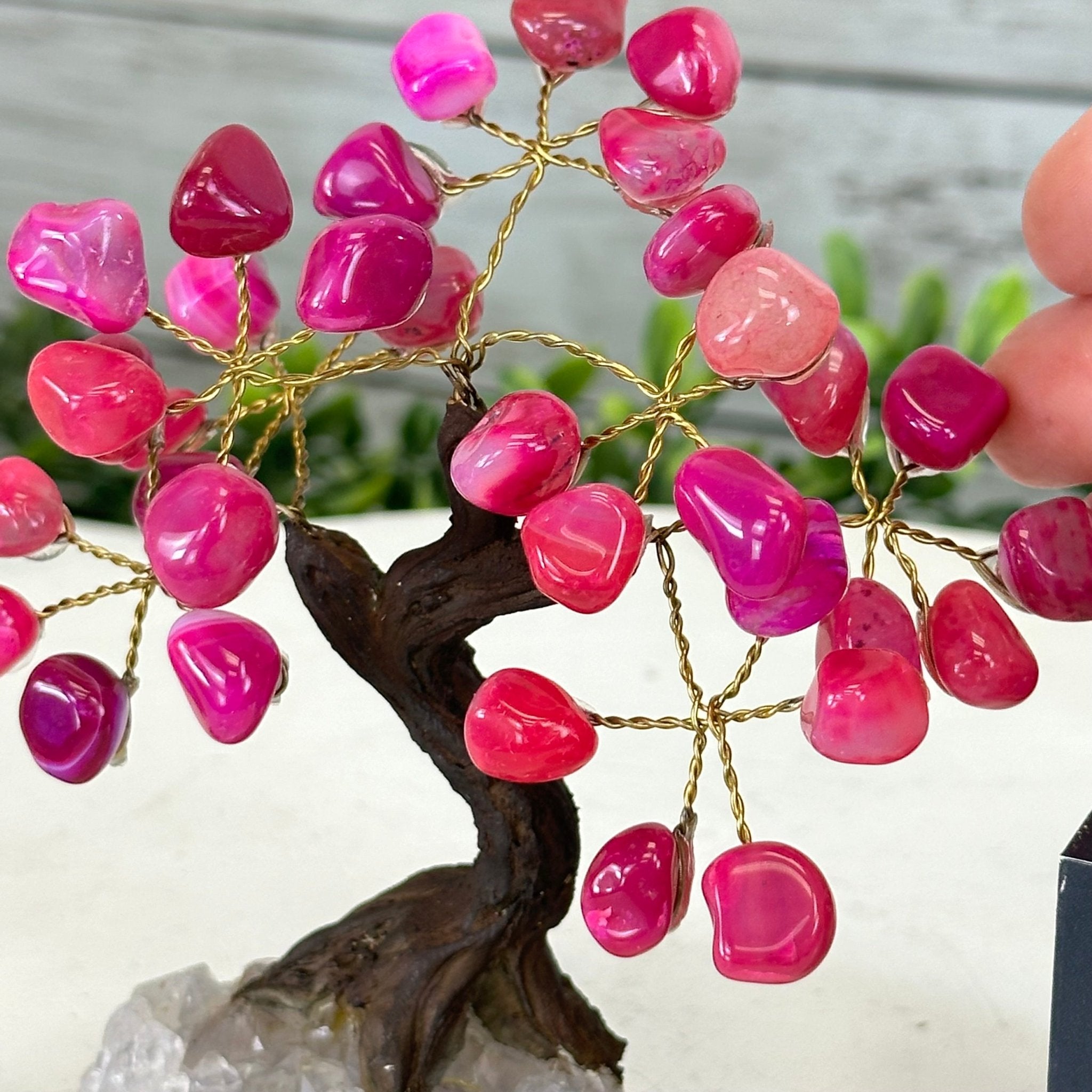 Pink Agate 5" Tall Handmade Gemstone Tree on a Crystal base, 35 Gems #5401PNKA - Brazil GemsBrazil GemsPink Agate 5" Tall Handmade Gemstone Tree on a Crystal base, 35 Gems #5401PNKAGemstone Trees5401PNKA