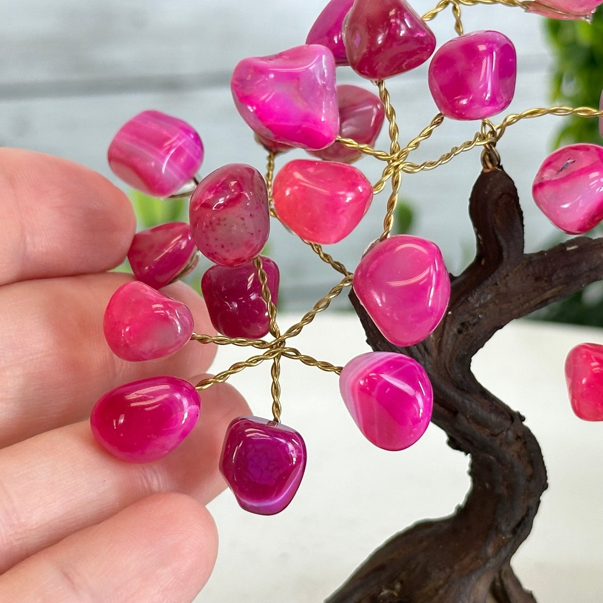 Pink Agate 5" Tall Handmade Gemstone Tree on a Crystal base, 35 Gems #5401PNKA - Brazil GemsBrazil GemsPink Agate 5" Tall Handmade Gemstone Tree on a Crystal base, 35 Gems #5401PNKAGemstone Trees5401PNKA