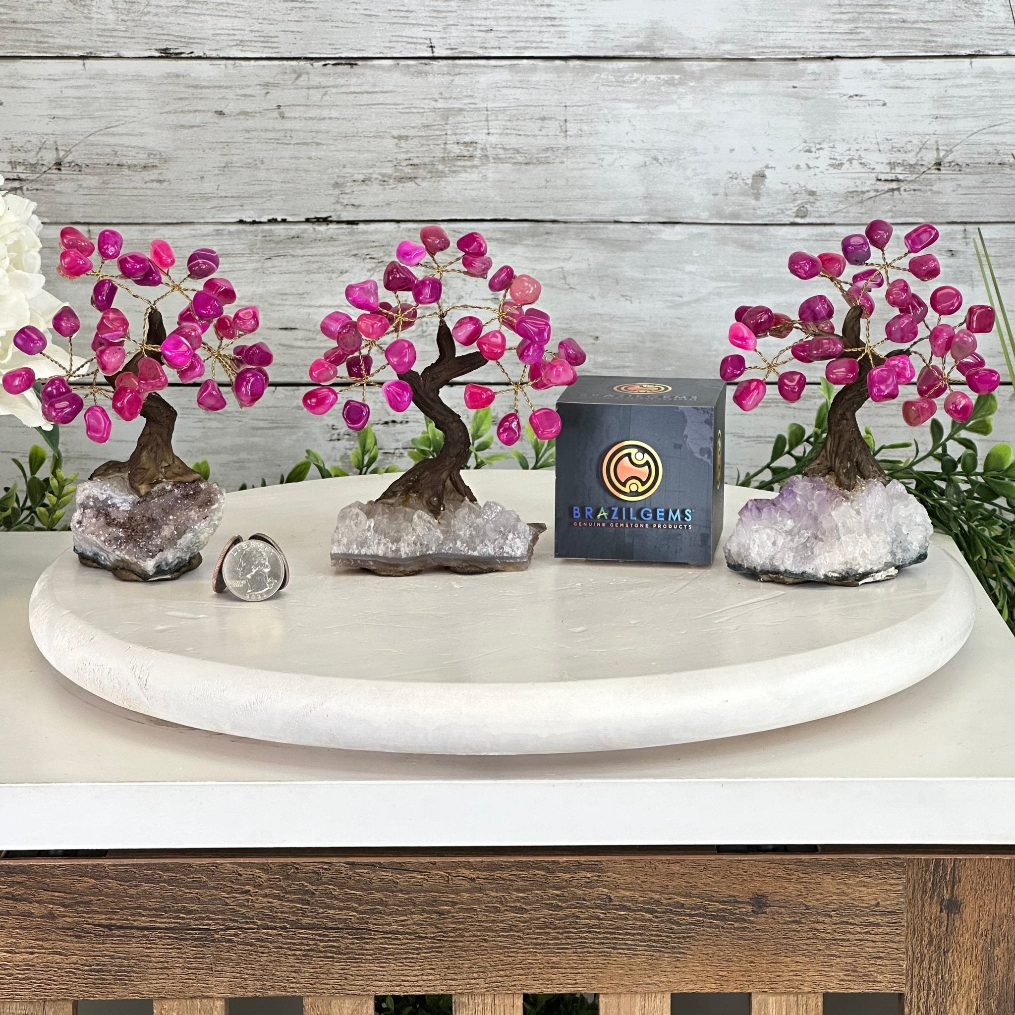 Pink Agate 5" Tall Handmade Gemstone Tree on a Crystal base, 35 Gems #5401PNKA - Brazil GemsBrazil GemsPink Agate 5" Tall Handmade Gemstone Tree on a Crystal base, 35 Gems #5401PNKAGemstone Trees5401PNKA