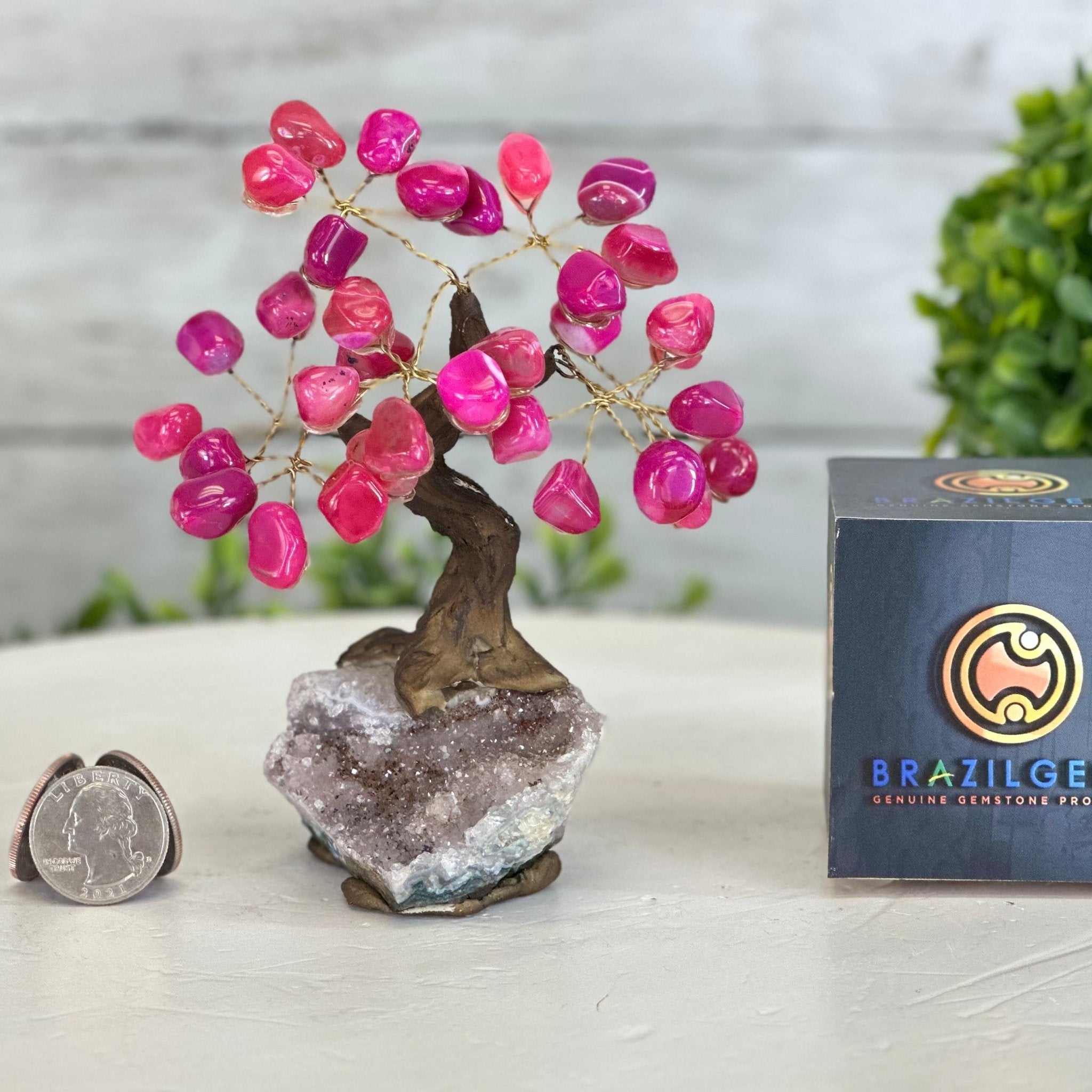 Pink Agate 5" Tall Handmade Gemstone Tree on a Crystal base, 35 Gems #5401PNKA - Brazil GemsBrazil GemsPink Agate 5" Tall Handmade Gemstone Tree on a Crystal base, 35 Gems #5401PNKAGemstone Trees5401PNKA