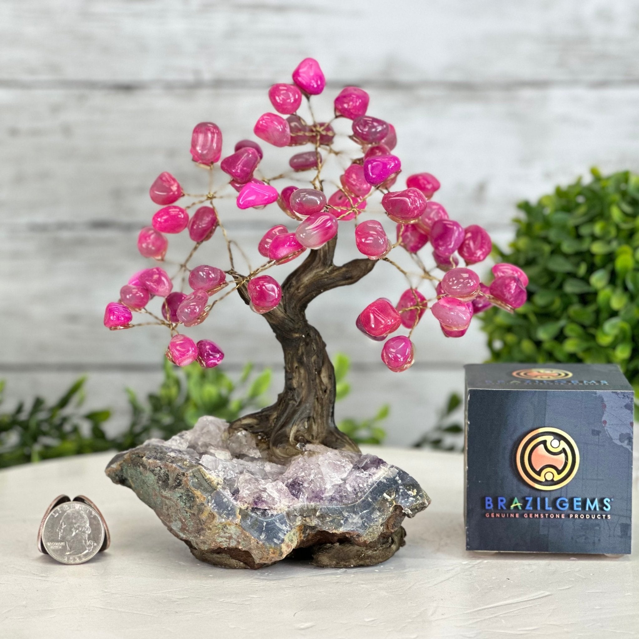 Pink Agate 7" Tall Handmade Gemstone Tree on a Crystal base, 60 Gems #5402PNKA - Brazil GemsBrazil GemsPink Agate 7" Tall Handmade Gemstone Tree on a Crystal base, 60 Gems #5402PNKAGemstone Trees5402PNKA