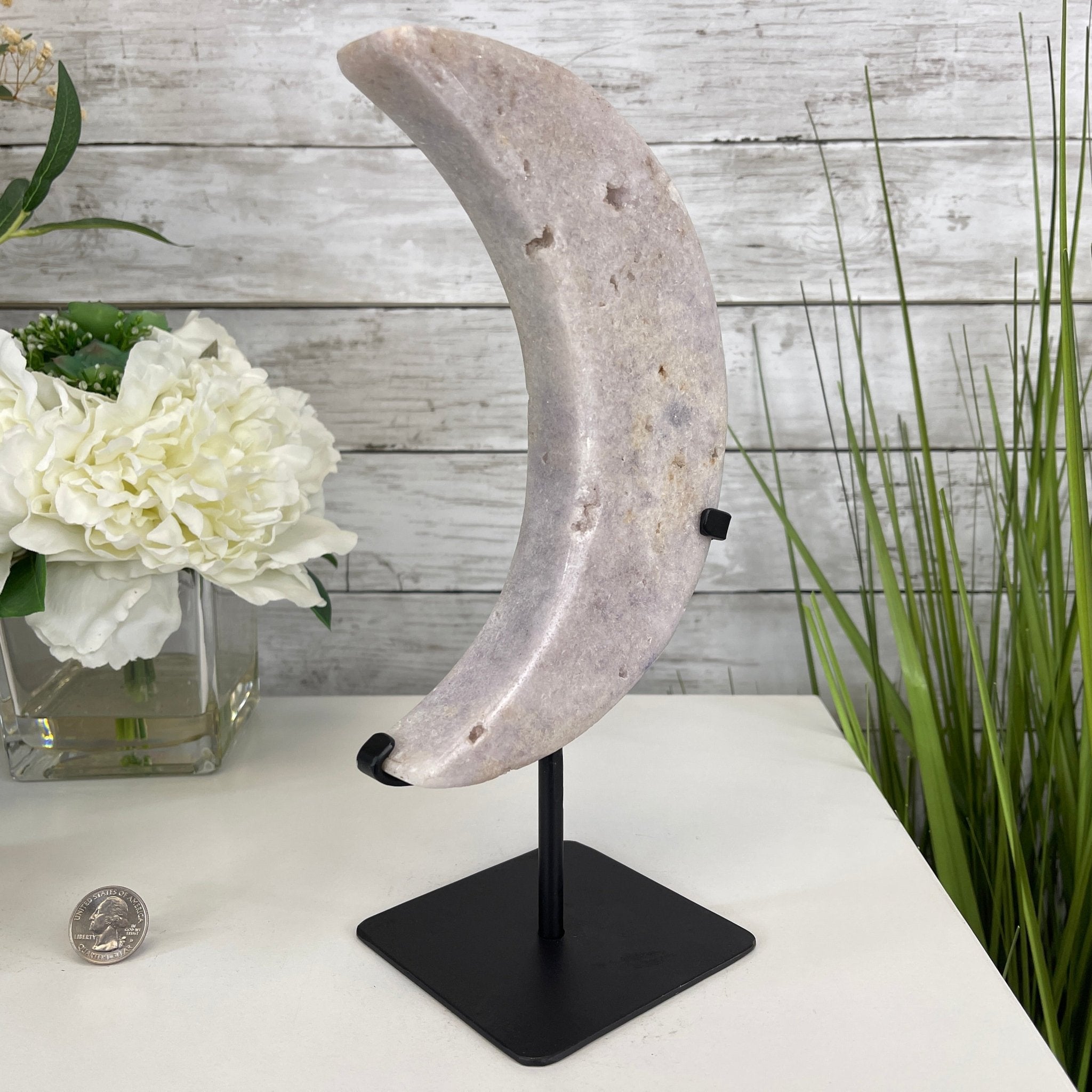 Pink Amethyst Crescent Moon Polished Geode, 2.6 lbs and 10.75" Tall #5740-0015 by Brazil Gems - Brazil GemsBrazil GemsPink Amethyst Crescent Moon Polished Geode, 2.6 lbs and 10.75" Tall #5740-0015 by Brazil GemsCrescent Moons5740-0015
