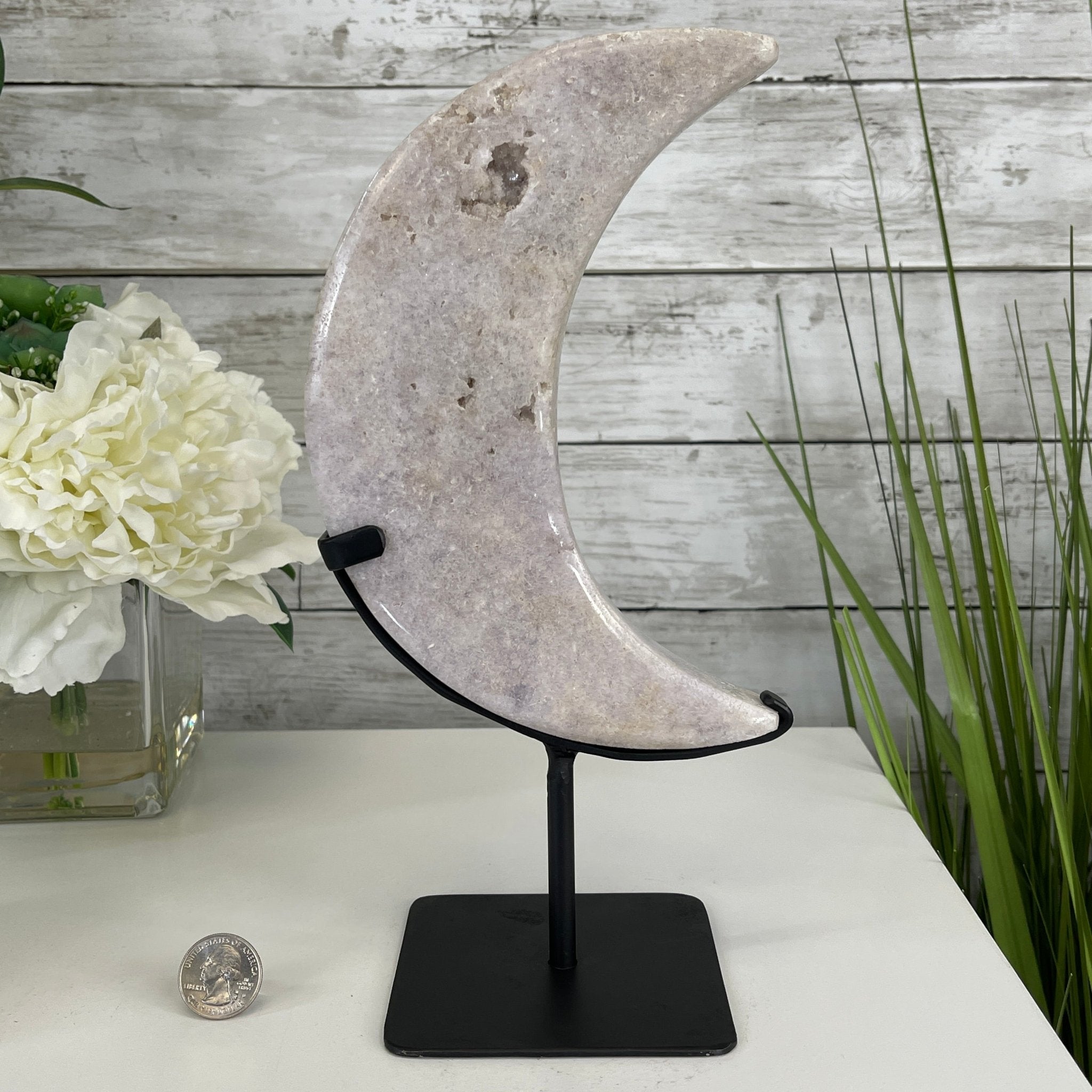 Pink Amethyst Crescent Moon Polished Geode, 2.6 lbs and 10.75" Tall #5740-0015 by Brazil Gems - Brazil GemsBrazil GemsPink Amethyst Crescent Moon Polished Geode, 2.6 lbs and 10.75" Tall #5740-0015 by Brazil GemsCrescent Moons5740-0015