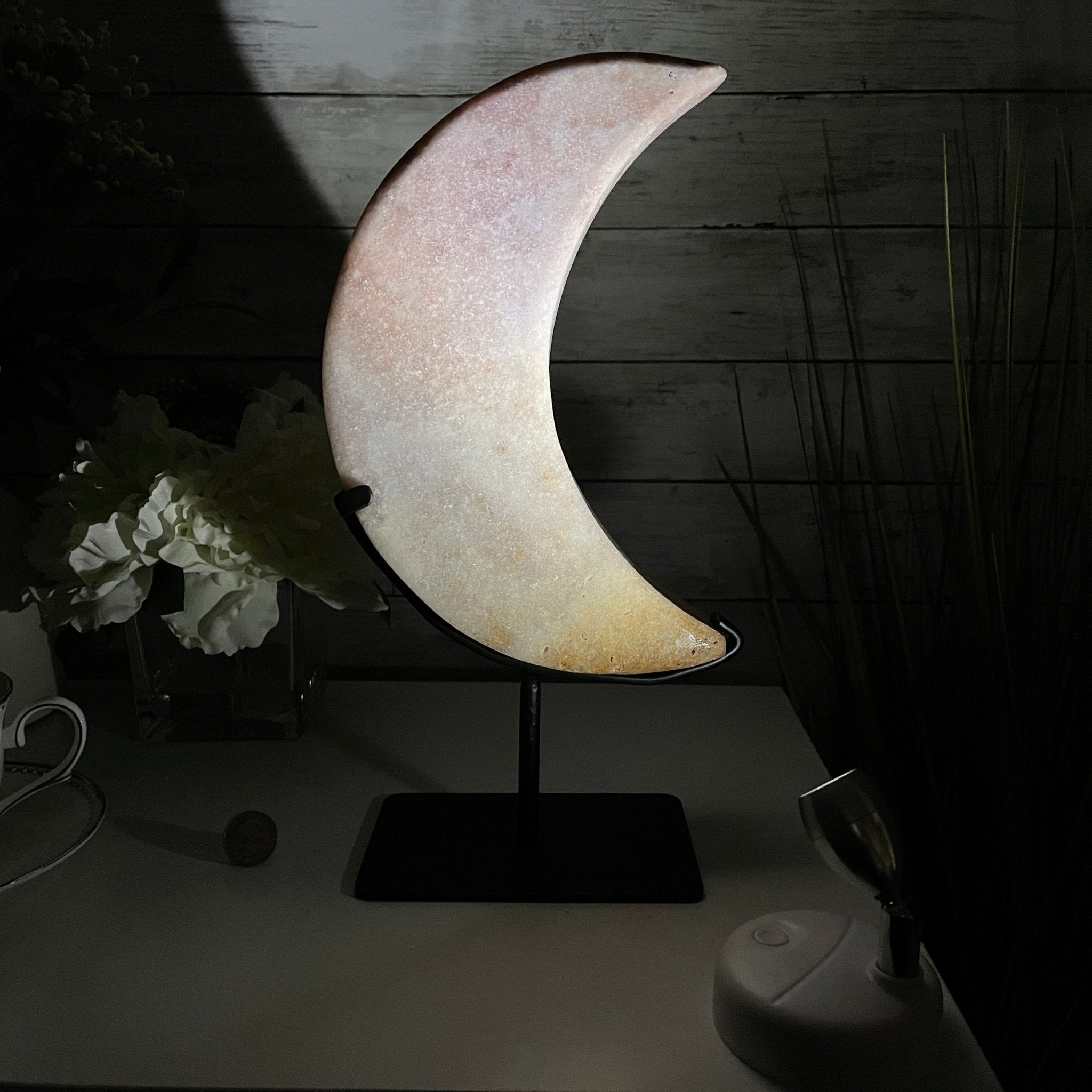 Pink Amethyst Crescent Moon Polished Geode, 6.3 lbs and 13.3" Tall #5740-0030 by Brazil Gems - Brazil GemsBrazil GemsPink Amethyst Crescent Moon Polished Geode, 6.3 lbs and 13.3" Tall #5740-0030 by Brazil GemsCrescent Moons5740-0030