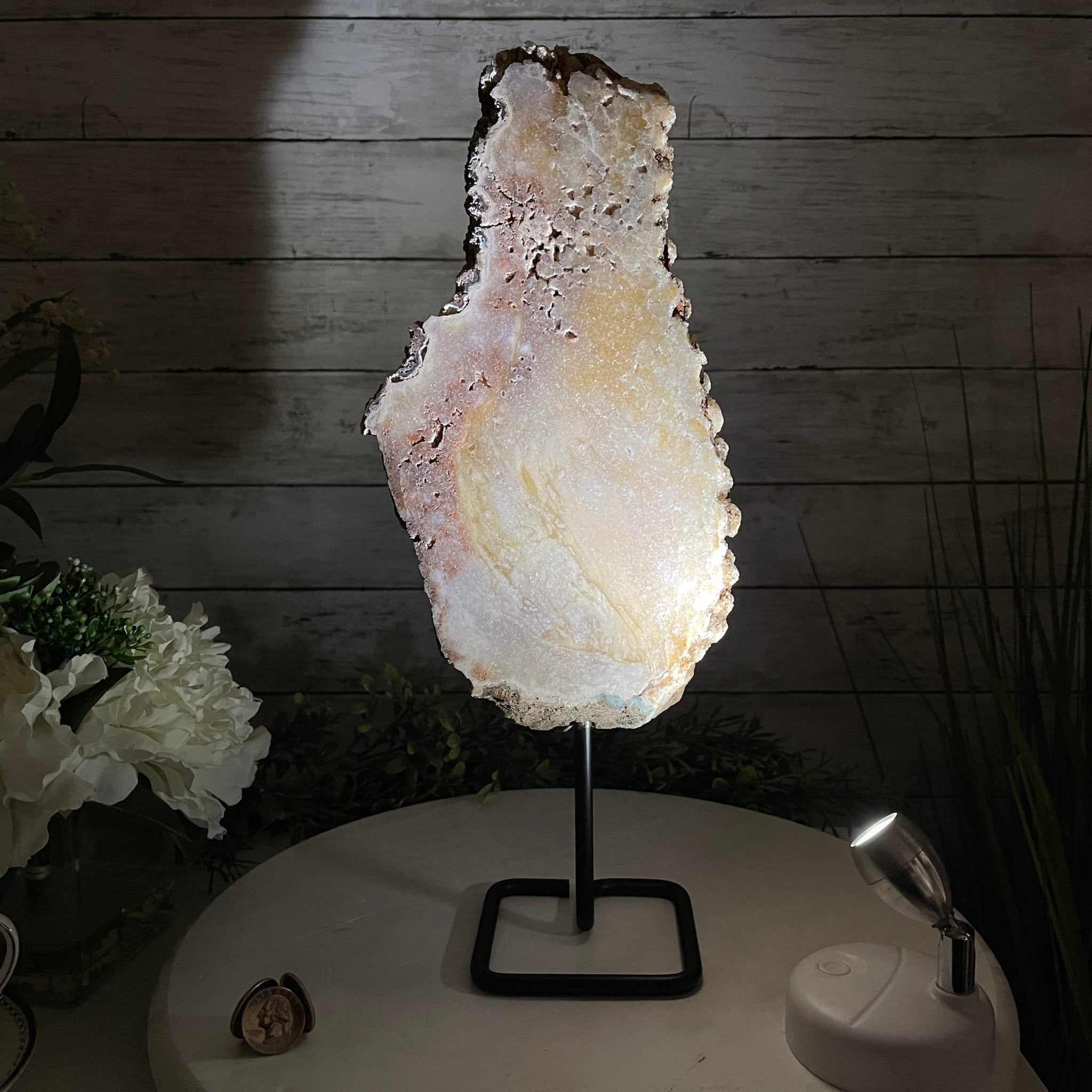 Pink Amethyst Slice on a Stand, 7.6 lbs and 15.3" Tall #5742-0043 by Brazil Gems - Brazil GemsBrazil GemsPink Amethyst Slice on a Stand, 7.6 lbs and 15.3" Tall #5742-0043 by Brazil GemsSlices on Fixed Bases5742-0043