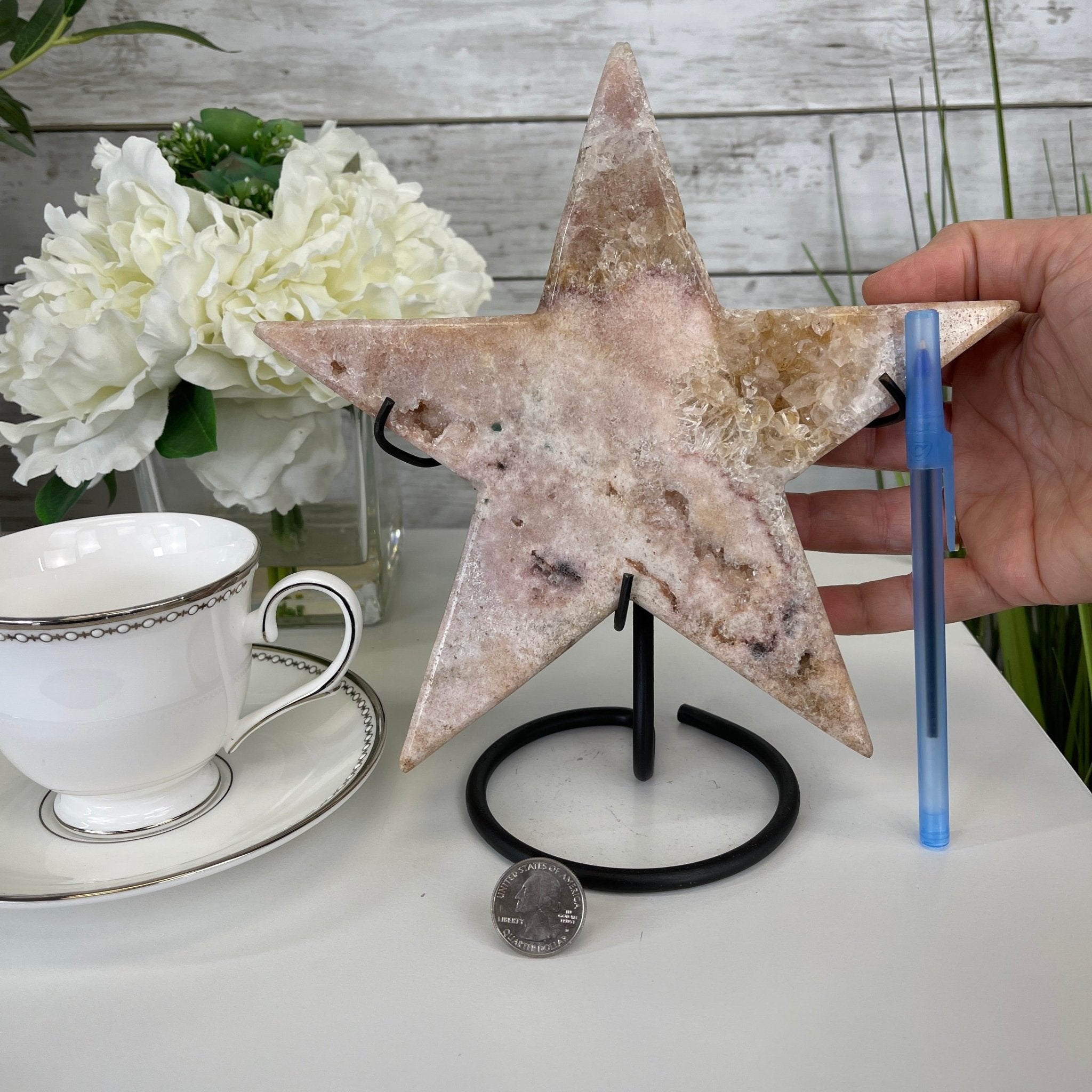 Pink Amethyst Star on a Metal Stand 9" Tall #5746-0021 by Brazil Gems - Brazil GemsBrazil GemsPink Amethyst Star on a Metal Stand 9" Tall #5746-0021 by Brazil GemsStars5746-0021