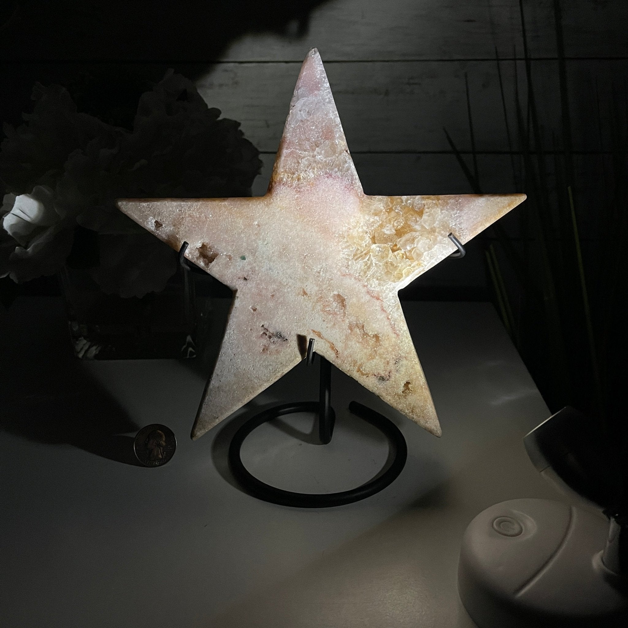 Pink Amethyst Star on a Metal Stand 9" Tall #5746-0021 by Brazil Gems - Brazil GemsBrazil GemsPink Amethyst Star on a Metal Stand 9" Tall #5746-0021 by Brazil GemsStars5746-0021