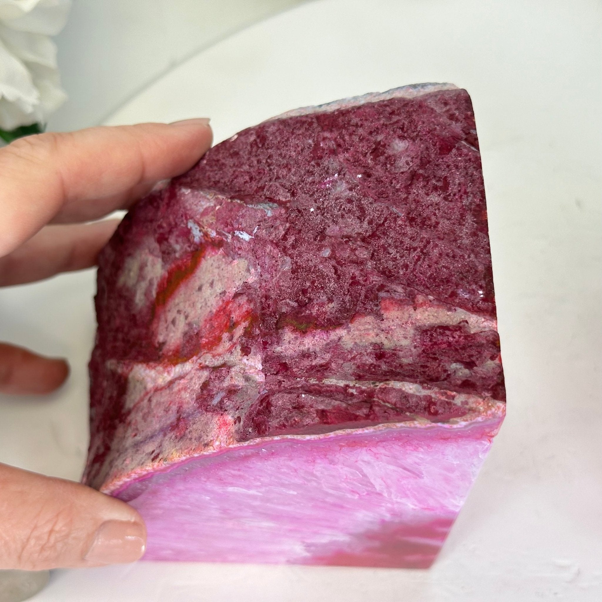 Pink Dyed Brazilian Agate Stone Bookends, 10.9 lbs & 5" tall #5151PA-027 - Brazil GemsBrazil GemsPink Dyed Brazilian Agate Stone Bookends, 10.9 lbs & 5" tall #5151PA-027Bookends5151PA-027