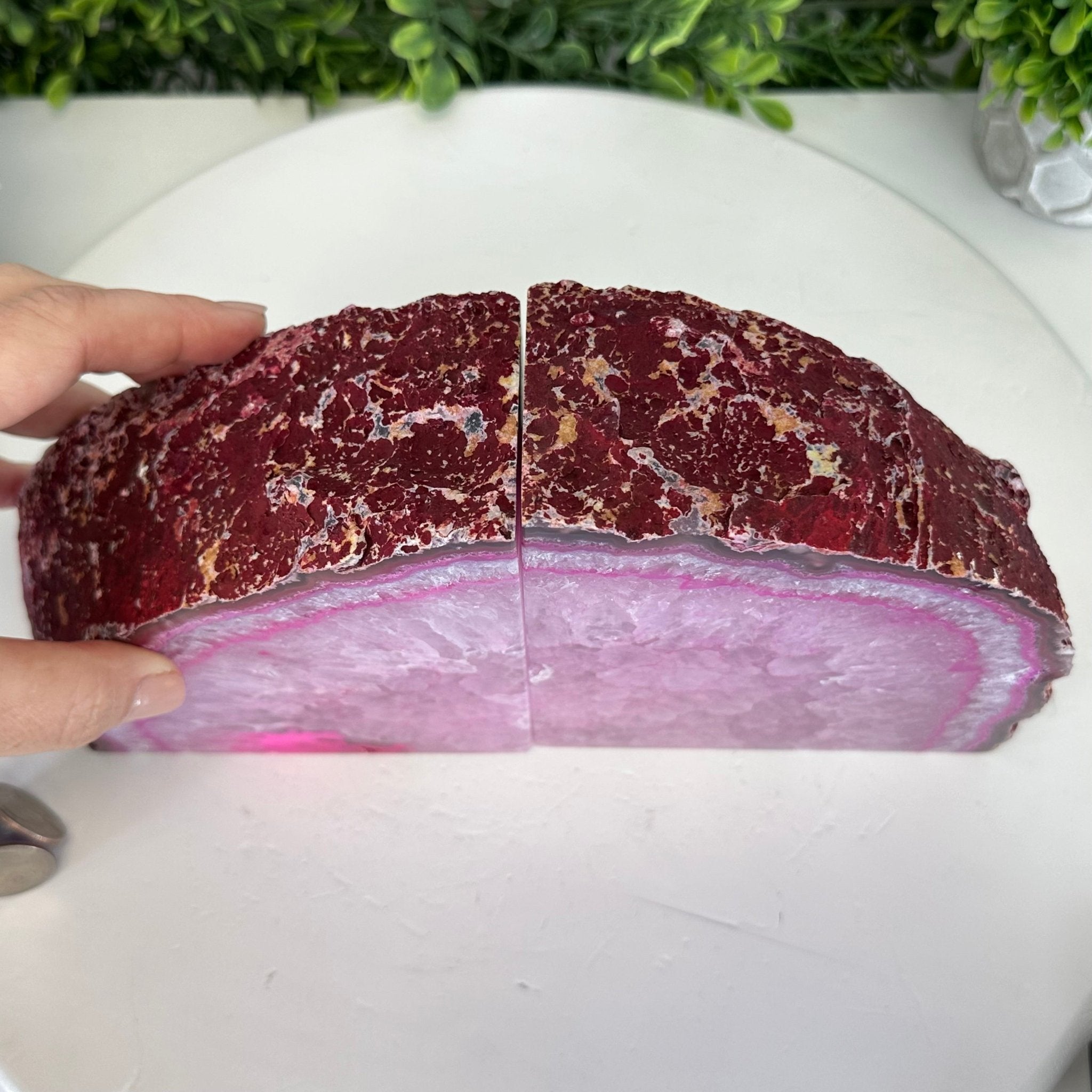 Pink Dyed Brazilian Agate Stone Bookends, 12.7 lbs & 5.9" tall #5151PA-026 - Brazil GemsBrazil GemsPink Dyed Brazilian Agate Stone Bookends, 12.7 lbs & 5.9" tall #5151PA-026Bookends5151PA-026