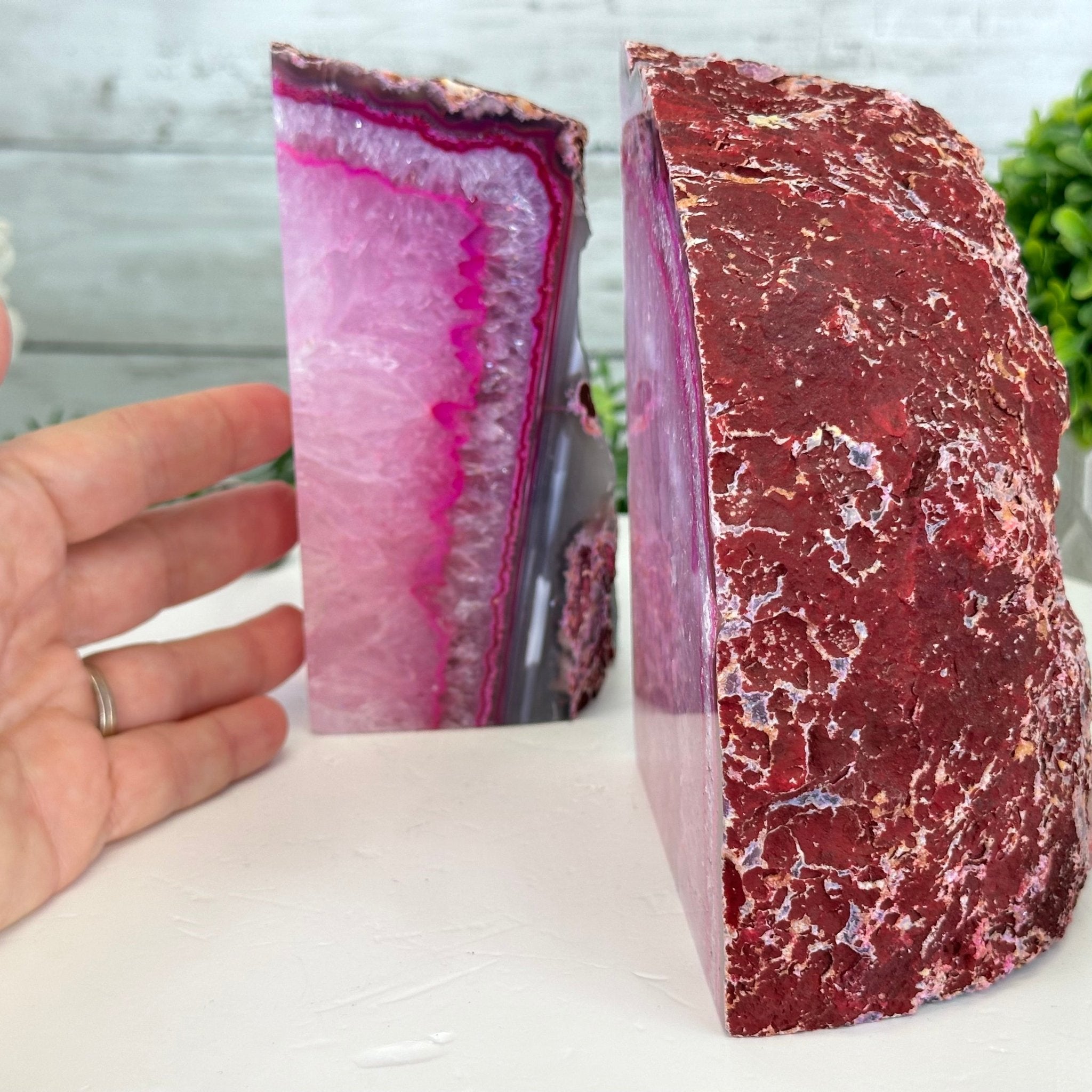 Pink Dyed Brazilian Agate Stone Bookends, 12.7 lbs & 5.9" tall #5151PA-026 - Brazil GemsBrazil GemsPink Dyed Brazilian Agate Stone Bookends, 12.7 lbs & 5.9" tall #5151PA-026Bookends5151PA-026