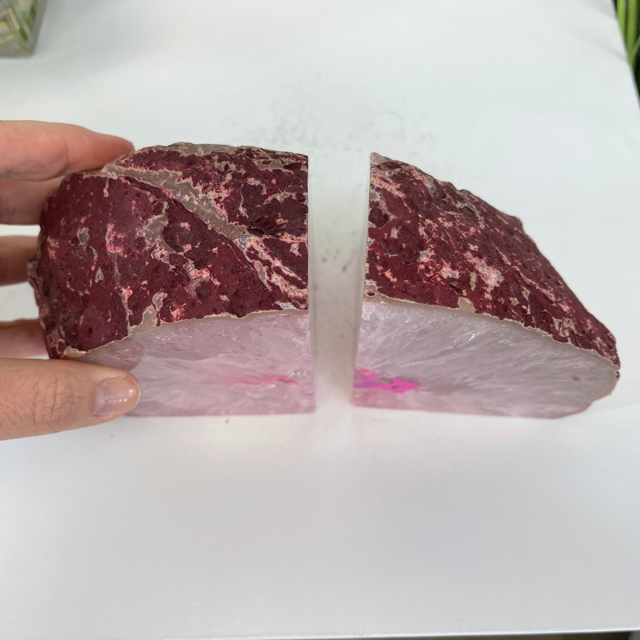 Pink Dyed Brazilian Agate Stone Bookends, 4.5" tall & 6 lbs #5151-0023 by Brazil Gems - Brazil GemsBrazil GemsPink Dyed Brazilian Agate Stone Bookends, 4.5" tall & 6 lbs #5151-0023 by Brazil GemsBookends5151PA-023