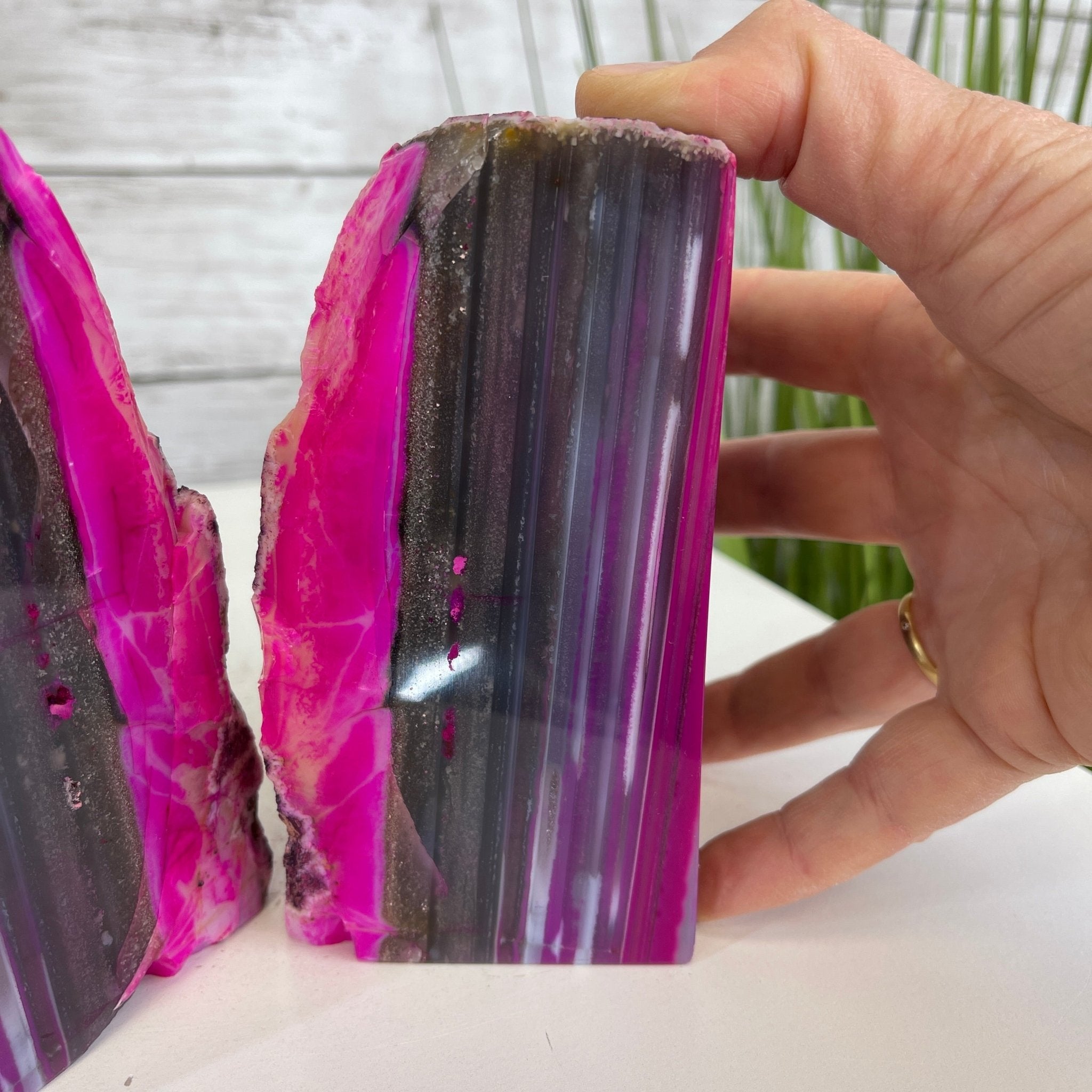 Pink Dyed Brazilian Agate Stone Bookends, 5.2" tall & 6.2 lbs #5151-0024 by Brazil Gems - Brazil GemsBrazil GemsPink Dyed Brazilian Agate Stone Bookends, 5.2" tall & 6.2 lbs #5151-0024 by Brazil GemsBookends5151PA-024