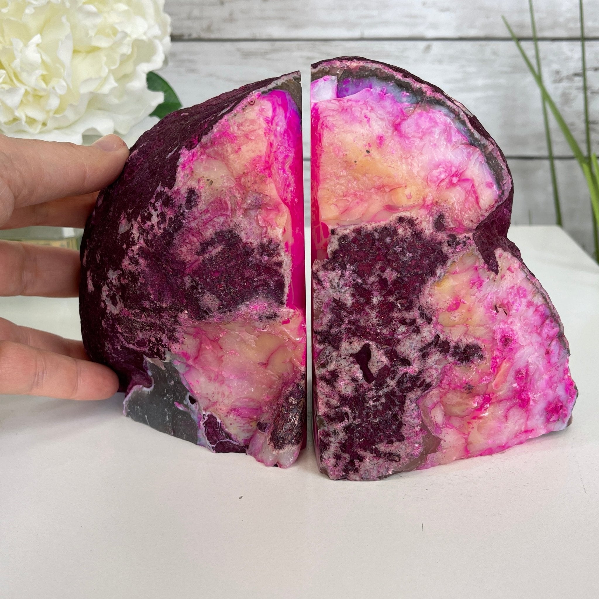 Pink Dyed Brazilian Agate Stone Bookends, 5.2" tall & 6.2 lbs #5151-0024 by Brazil Gems - Brazil GemsBrazil GemsPink Dyed Brazilian Agate Stone Bookends, 5.2" tall & 6.2 lbs #5151-0024 by Brazil GemsBookends5151PA-024