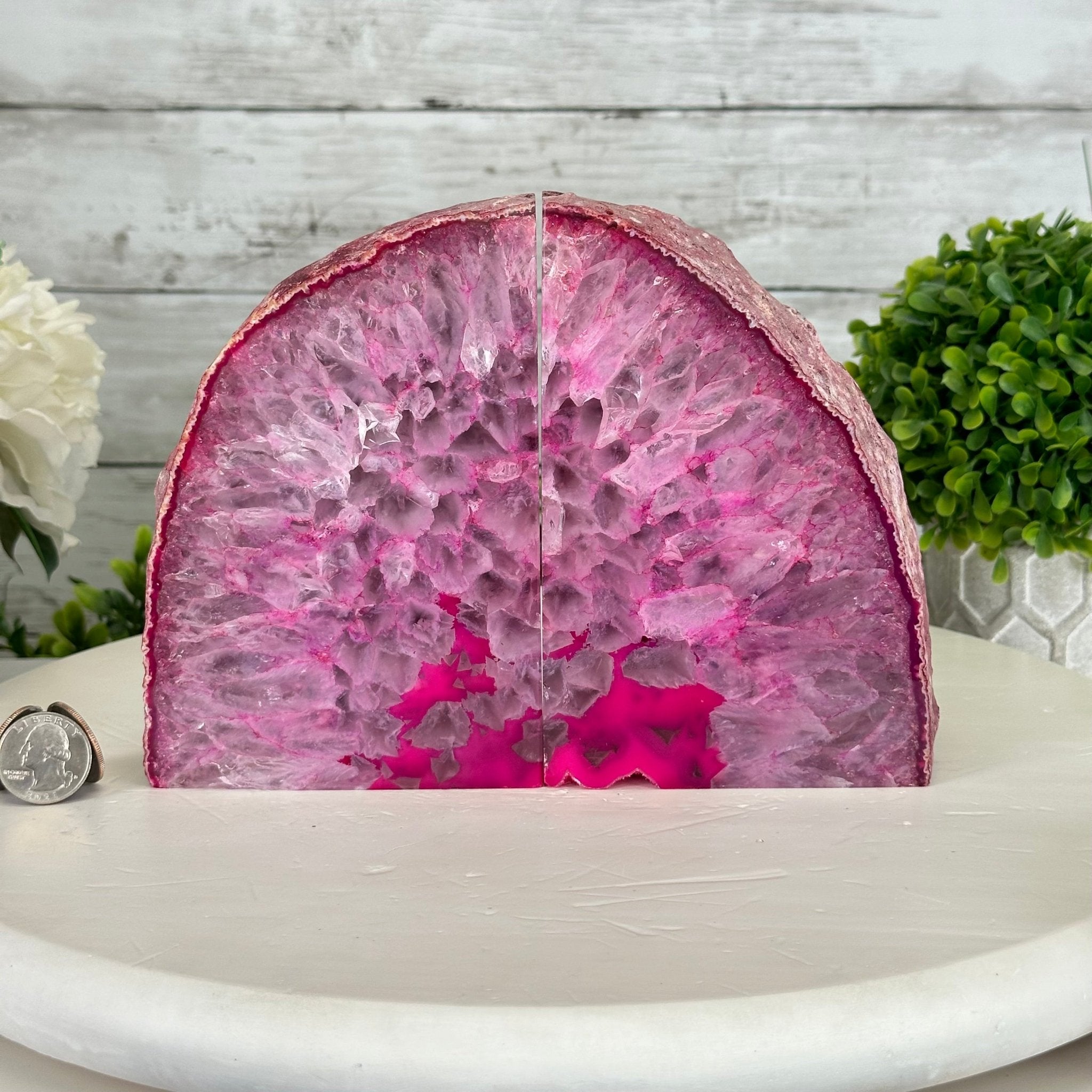 Pink Dyed Brazilian Agate Stone Bookends, 9.5 lbs & 6" tall #5151PA-025 - Brazil GemsBrazil GemsPink Dyed Brazilian Agate Stone Bookends, 9.5 lbs & 6" tall #5151PA-025Bookends5151PA-025