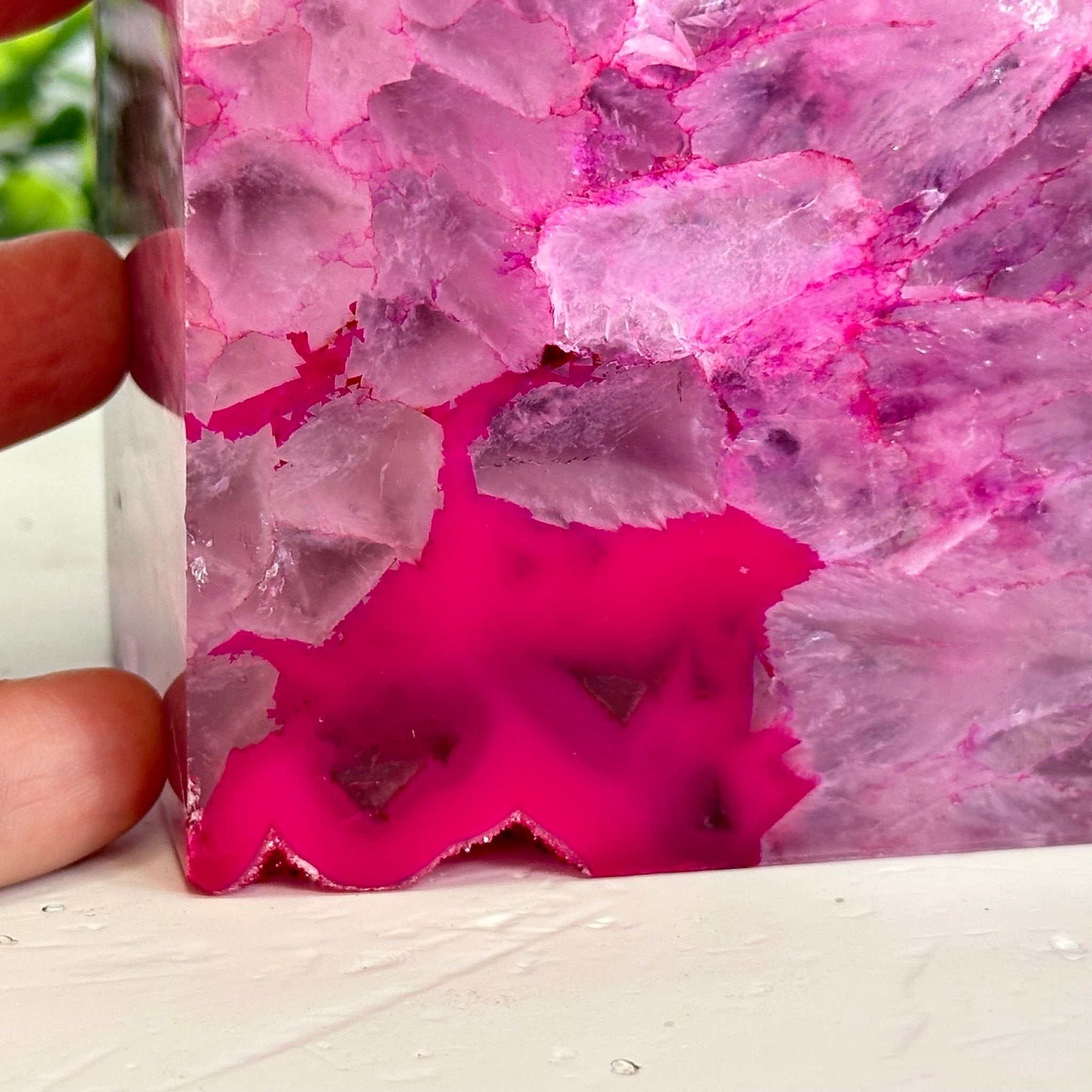 Pink Dyed Brazilian Agate Stone Bookends, 9.5 lbs & 6" tall #5151PA-025 - Brazil GemsBrazil GemsPink Dyed Brazilian Agate Stone Bookends, 9.5 lbs & 6" tall #5151PA-025Bookends5151PA-025