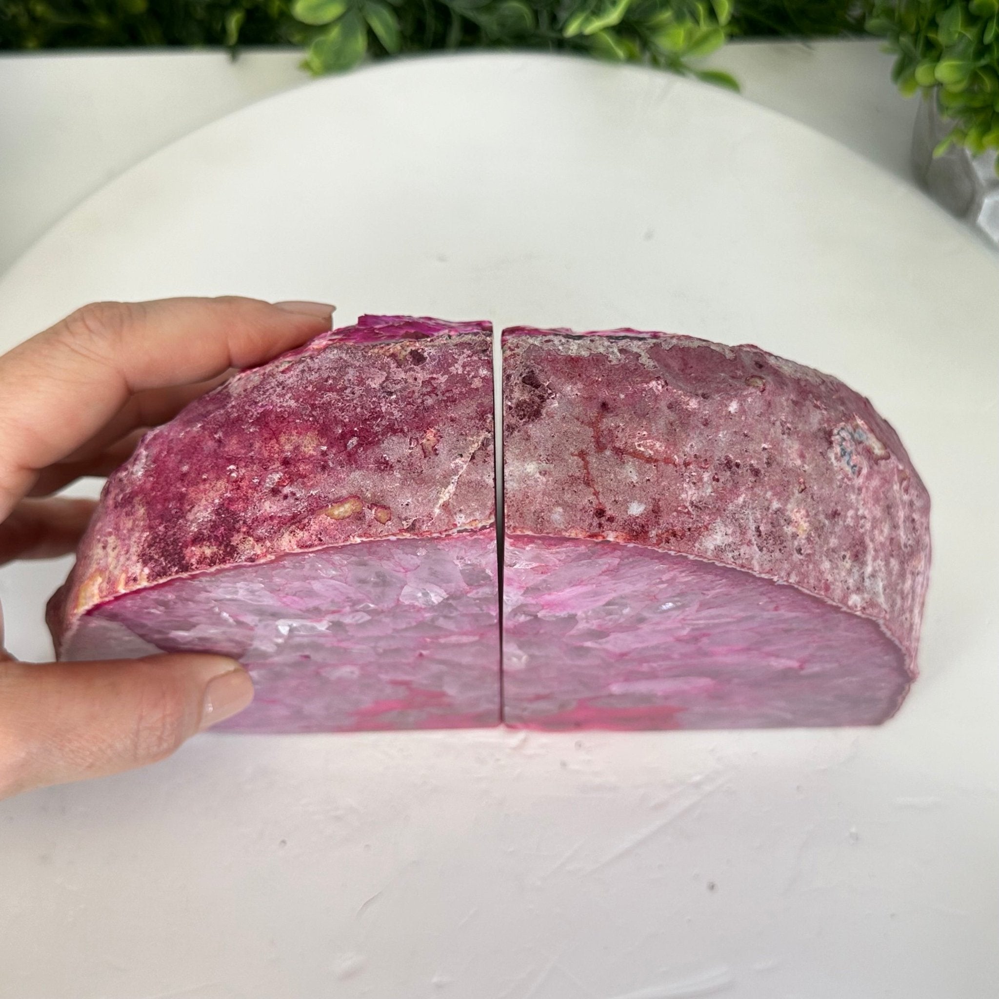 Pink Dyed Brazilian Agate Stone Bookends, 9.5 lbs & 6" tall #5151PA-025 - Brazil GemsBrazil GemsPink Dyed Brazilian Agate Stone Bookends, 9.5 lbs & 6" tall #5151PA-025Bookends5151PA-025