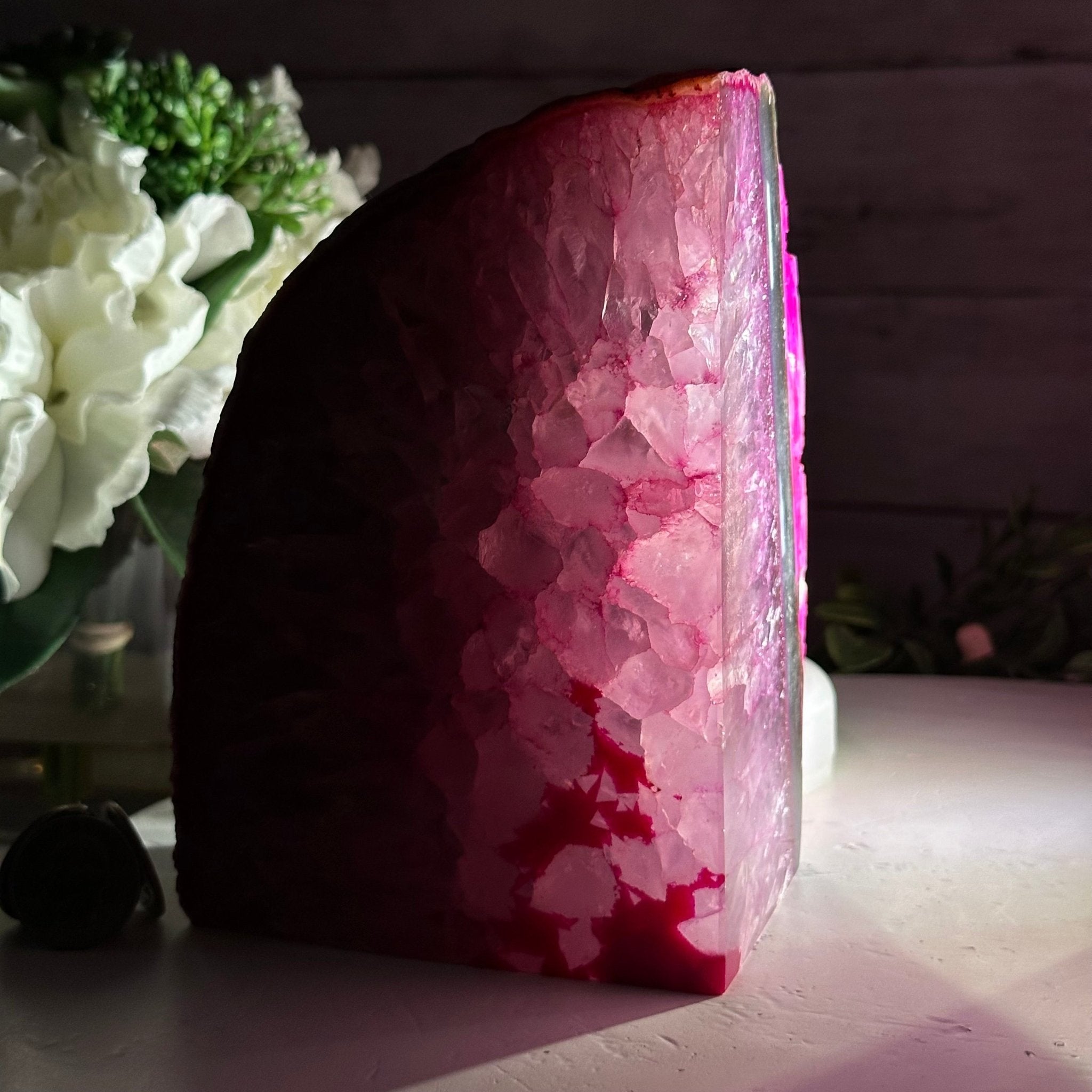 Pink Dyed Brazilian Agate Stone Bookends, 9.5 lbs & 6" tall #5151PA-025 - Brazil GemsBrazil GemsPink Dyed Brazilian Agate Stone Bookends, 9.5 lbs & 6" tall #5151PA-025Bookends5151PA-025