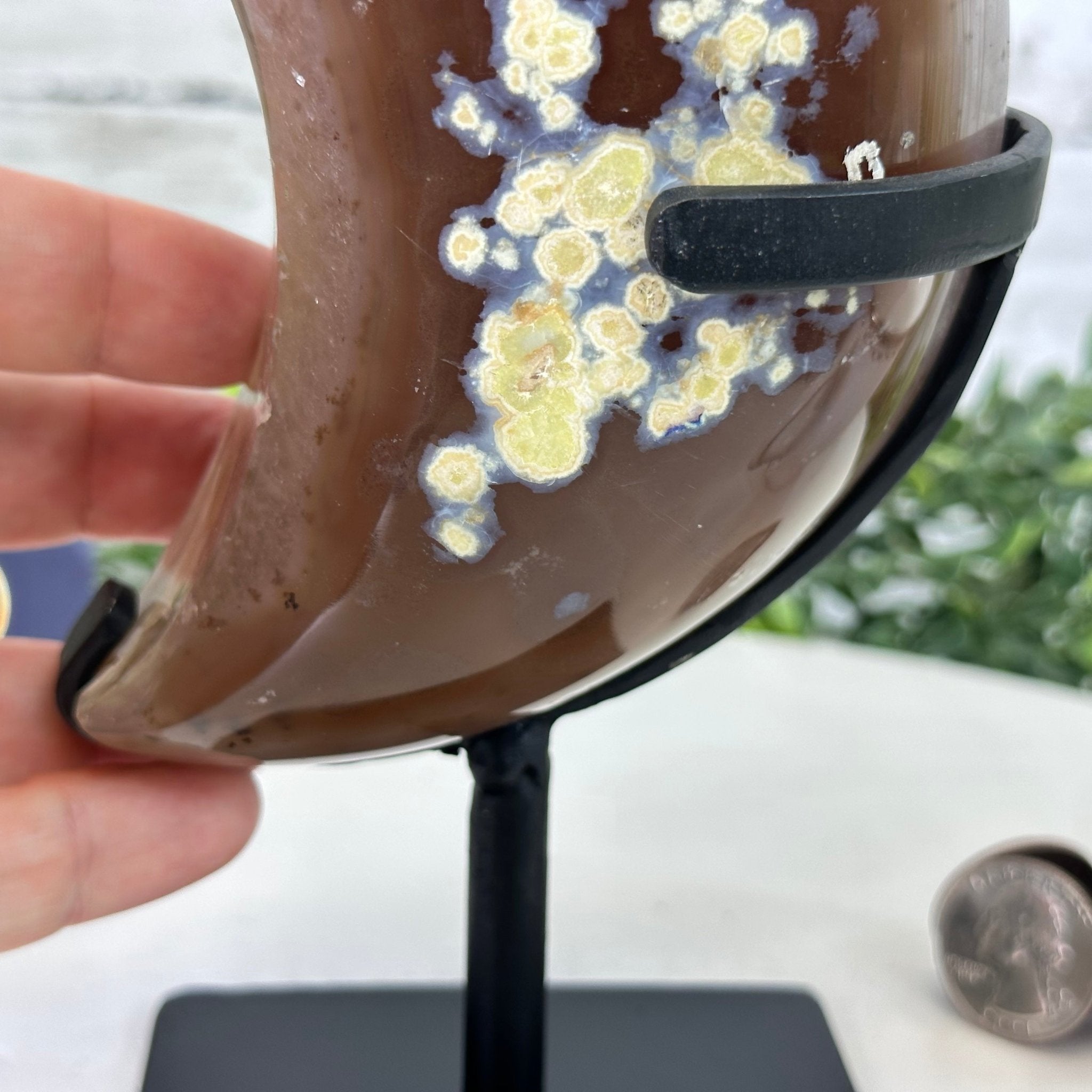 Polished Agate Crescent Moon on a Stand, 2.7 lbs & 7.75" Tall #5740NA-001 - Brazil GemsBrazil GemsPolished Agate Crescent Moon on a Stand, 2.7 lbs & 7.75" Tall #5740NA-001Crescent Moons5740NA-001